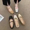 Casual Shoes Est Flashion Women's Flats Square Toe Mary Janes Sliver Gold Leather för kvinnlig spännband Damer grunt sko