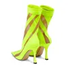 Boots Pointy Hollowed-Out Mesh Cool Sexy Stripes Transparent Color Contrast High Heel Elastic Socks Women