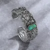 Brins vintage indien tribu résine verte de résine sculptée tibétaine ouverte bracelet de charme bohème