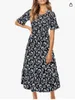 Prettygarden Women's Summer Wrap maxi robe décontractée boho floral V couche à manches courtes à manches froissées à frois