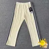 Pantaloni maschili 24ss vintage strisce percorse uomini da donna ricamato aghi farfalla per pantaloni di velluto con tag con tag