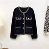 Women's Jackets Elegant O-neck Pearl Buttons Mink Fleece Cardigan Tops Korean Fashion Hit Color Thick Short Coats 2024 All-match Women