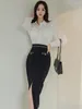 Vestidos de trabalho estilo moda senhora comrução formal 2 peças roupas femininas roupas elegantes blusas de camisa branca e skia preta