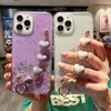 Cell Phone Bumpers Luxury Love Heart Plush Bracelet Phone Case For iPhone 13 12 11 Pro Max XR XS SE2020 12mini 6 7 8 Plus Wrist Chain Silicon Cover Y240423