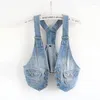 Damesvesten zomer Koreaanse vintage blauw sling speek denim vest dames vest slanke korte cowboy mouwloze jas jas casual jeans vrouw