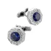 Links High Quality Blue Crystal French Shirt Cufflinks For Father Gifts Men's Rhinestones Buttons Wedding Groomsmen Farors Jewelry