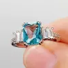 Bands Huitan Chic Square Blue CZ Finger Ring for Women Wedding Party Temperament Accessories Gift Silver Color Newly Fashion Jewelry