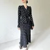 Roupas étnicas Bohemian Floral Impressa Maxi Dress Elegance V decote em V com Womp Wap Women Polka Dot A-Line ABAYAS MANGA LONGO