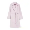 Casaco feminino cashmere casaco de luxo max maras feminino rosa tecido de seda misturada colarinho de túnica de manga longa de mangas compridas