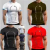 Fiess Summer Training andningsbar europeisk storlek Snabbtorkningskläder Mäns sport mode kortärmad t-shirt