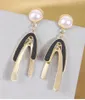 Studörhängen Kymyad 2024 Trend för kvinnor Double Color Earring Gold Brincos Feminino Simulated Pearl