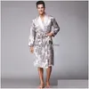 Mäns sömnkläder V-ringning Faux Silk Male Nightwear Satin Bath Robe Mens Luxury Paisley Pattern Bathrobe Kimono Robes Drop Delivery Appa Dhnjc