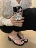 Slippers Casual Shoes Glitter Slides Sliders Femmes Med Square Talon Luxury Jelly Summer 2023 Bloc PU Rubber Hoof Heels Scandales H240423