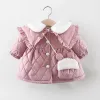 Coats Girls jacket sweet style autumn and winter thickened cotton jacket girl lace sequin bow plus cotton warm thickened jacket