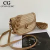 Axelväskor CVVO GLMC Mini Straw Saddle Crossbody for Women 2024 Summer Lady Travel Purses and Handbags Female Beach