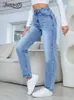 Dżinsy damskie Benuynffy 2024 Spring High talia mama podstawowe swobodne kobiety zamka koreańskie panie moda proste dżinsowe spodnie