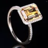 Cluster Rings Fashion Yellow Crystal Citrine Gemstones Diamonds For Women White Gold Silver Color Wedding Jewelry Bague Bijoux Gif227G