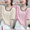 Women's T Shirts 2024 Women Summer Clothes Solid O Neck Short-sleeved Knitted Pullovers Fashion Casual Loose Thin Shirt For Female Tops P43