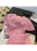 Summer Women Fashion Marle Sleeve Short Two Stists Coat Mini Streetwear Wink Pink Color Female Suits 240417