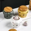 Jars Ceramic Garlic Ginger Jars Wooden Lid Refined Storage Tank Candles Jars Home Kitchen Solid Color Organizer Box Storage Container