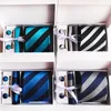 Bow Ties Fashion Classic 6pcs Set Gift Box For Men Business Plaid Polyester NecTie Packen Square Clip Manchetlinks Hakkerchief