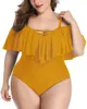 Damskie stroje kąpielowe plus size marszane jednoczęściowe jednoczęściowe stroje kąpielowe kobiety na ramię z kostiumem kąpielowym duża bandaż monokini 2024 Dropship