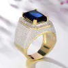 Bands Huitan Sparkling Blue/Black Cubic Zirconia Wedding Rings Women Luxury Wide Ring Full Bling Iced Out Engagement Trendy Jewelry