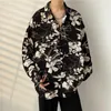 Men's Casual Shirts Summer Floral Shirt Men Fashion Printed Ice Silk Streetwear Loose Long Sleeved Mens Hawaiian M-3XL