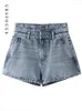 Frauen Jeans Ursfocus Mode Baumwolle Kurzdoppelte Taille Reißverschluss Blau Straight Wide-Big Denim Shorts Sommer 2024 K2ou