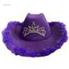 Berets Western cowboyhoeden met pluche trim volwassen feest opgerolde bruids