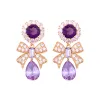 Boucles d'oreilles françaises Sweet Purple Crystal Zircon Bowknot Geometric Mosquito Mosquito Coil Clip sur des boucles d'oreilles sans boucles d'oreilles percées pour la fête des femmes