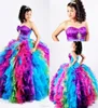 Ballkleid Regenbogen Quinceanera Kleider geschwollener Organza Bling Crystal Pailletten Süß 16 Festzug Prinzessin Korsett Prom Kleider 9698432