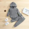 Sets New born baby clothes children little girls clothing set 2 pcs waffle hooded jumpsuit autumn spring infant toddler boy trousers