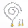 Colliers super brillant Big carré jaune cubique zirconi en pierre de mariage Collier de mariée Collier d'oreilles de fête de bijoux pour femmes T0726