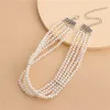 Halsband vintage flerskiktsskikt pärlchoker halsband för kvinnor pärlkedja estetisk söt vit färg halsband trendig bröllop smycken