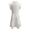 Vestidos casuales de color sólido para mujeres Vestidos de verano blanco elegante Elegancia Ruffle Maneveless A-Line 2024 Vestidos plisados de playa