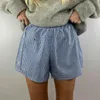 Kvinnors shorts Kvinnor Sidknapp Löst avslappnad elastisk hög midja rutig/randig tryckt lounge y2k retro vintage korta byxor