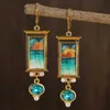 Dangle Chandelier Attractive Fashion Square Women Gold Color Blue Stone Drop Earrings Party Jewelry Gifts H240423