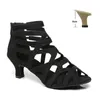 Dance Shoes DKZSYIM Black Latin Women/Ladies Ballroom Sandals With Elastic Band Soft Suede Soles Party Modern