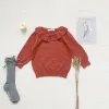 Coats de style coréen bébé fille solide basique en tricot en tricot en tricot à volant doux collier de pétale pleine manche