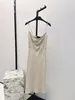 Kvinnaklänning Silk Plaid tryckt samlade midjeslipp Midi -klänning