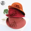 Boinas FS 2024 Lã Felta Fedora Little Top Hats for Woman Flower Bucket Cap Lady Spring Moda Feminina Millinery de Lã Feminino