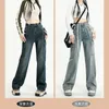 Jeans pour femmes Cargo lâche pour femmes hautes taille minceur 2024 Automne coréen pantalon de jambe large élastique pantalon multi-poche