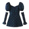 Women's T Shirts American Sweetheart Vintage Ruffled Plaid Stylish Sexy Tube Top Oversleeve Bow Short Fashion