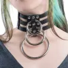 Collares Uyee Metal Spike Cabeza de gargantilla para mujeres PU cuero colgante redondo Harajuku Punk Rock Declaración Joyería Gótica