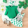 Одежда устанавливает Ceeniu, мой первый блюда St. Patrick Baby наряды девушки Зеленый комбинезон. Споры с четырьмя листьями Клевер Клевер Платье для младенцев