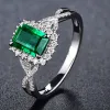 Band Huitan Gorgeous Square Formed Green Cubic Zirconia Wedding Ring for Women Jubileum Party Temperament Accessory Trendy Syckel