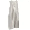 Casual Dresses 114cm Bust Spring Summer 2024 Women Sweet Mori Kei Girl Fashion Embroidered Loose Plus Size Comfortable Linen Sleeveless