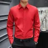 Men's Dress Shirts Man Shirt Oversize Office Long Sleeve Red For Men Formal Summer I Casual Tops With Sleeves Elegant Brand Sale