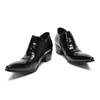 Kleiderschuhe Italienisch hochwertige Herren Heels Schwarz echtes Leder formelles Bürogeschäft Oxford Gentleman spitzer Zapatos